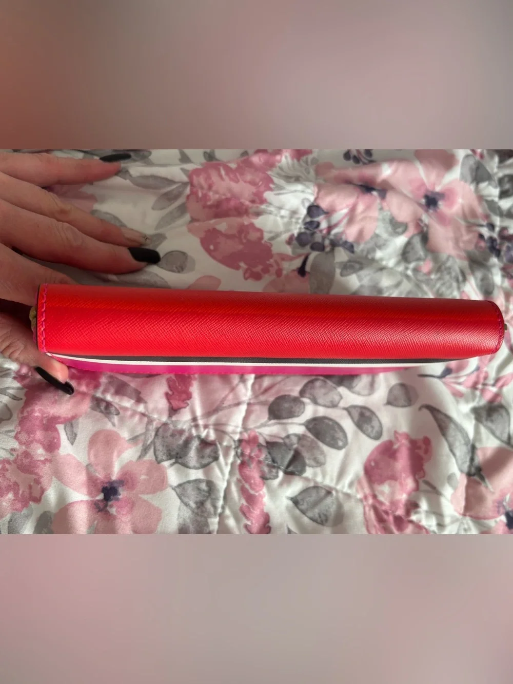 kate spade Striped Zip Wallet in Hot Pink, Fuchsia, Red & White